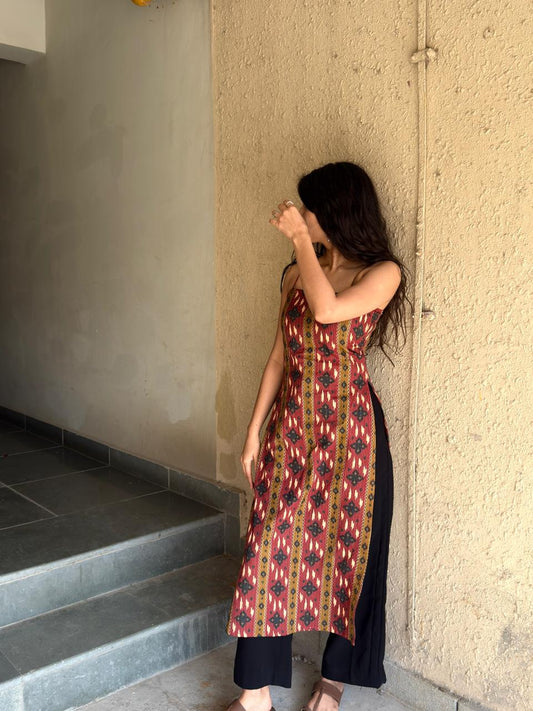 Rust Ikat Corset Kurti
