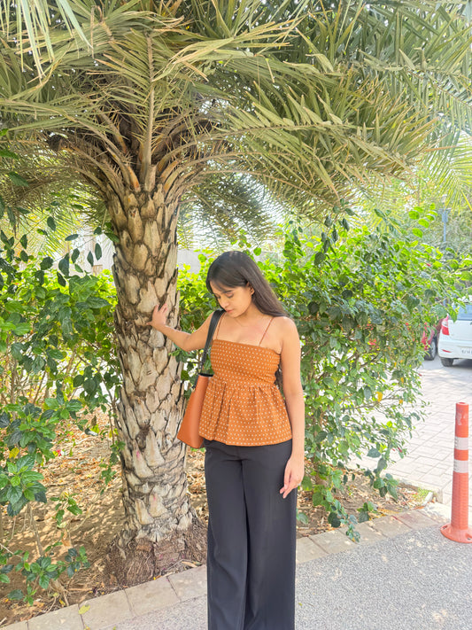 Cinnamon Dot Peplum Top