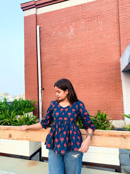 Navy Bloom peplum Top