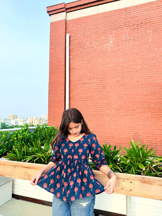 Navy Bloom peplum Top