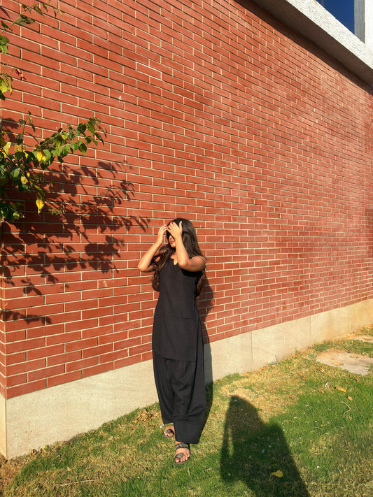 Navi Noir Khadi Cotton Farsi Set