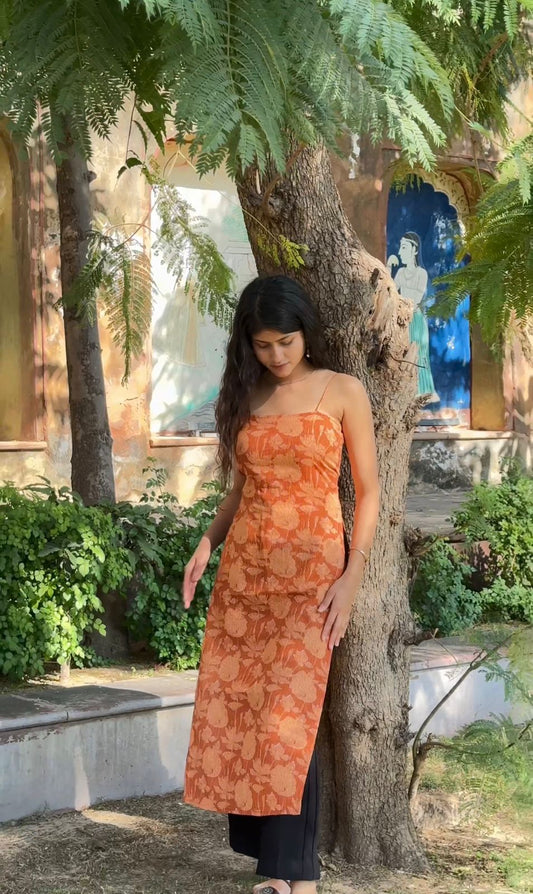 Rust Flora Corset Kurti