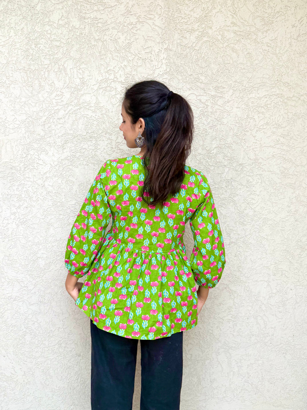 Women's Peplum Top with Balloon Sleeves