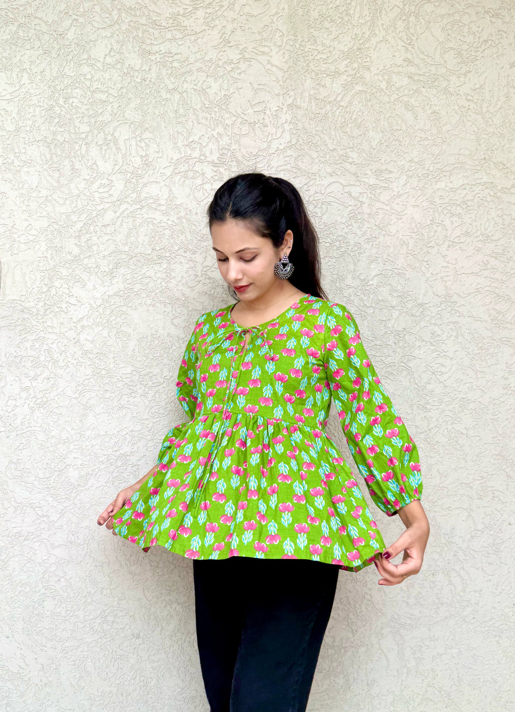 Women's Peplum Top with Balloon Sleeves