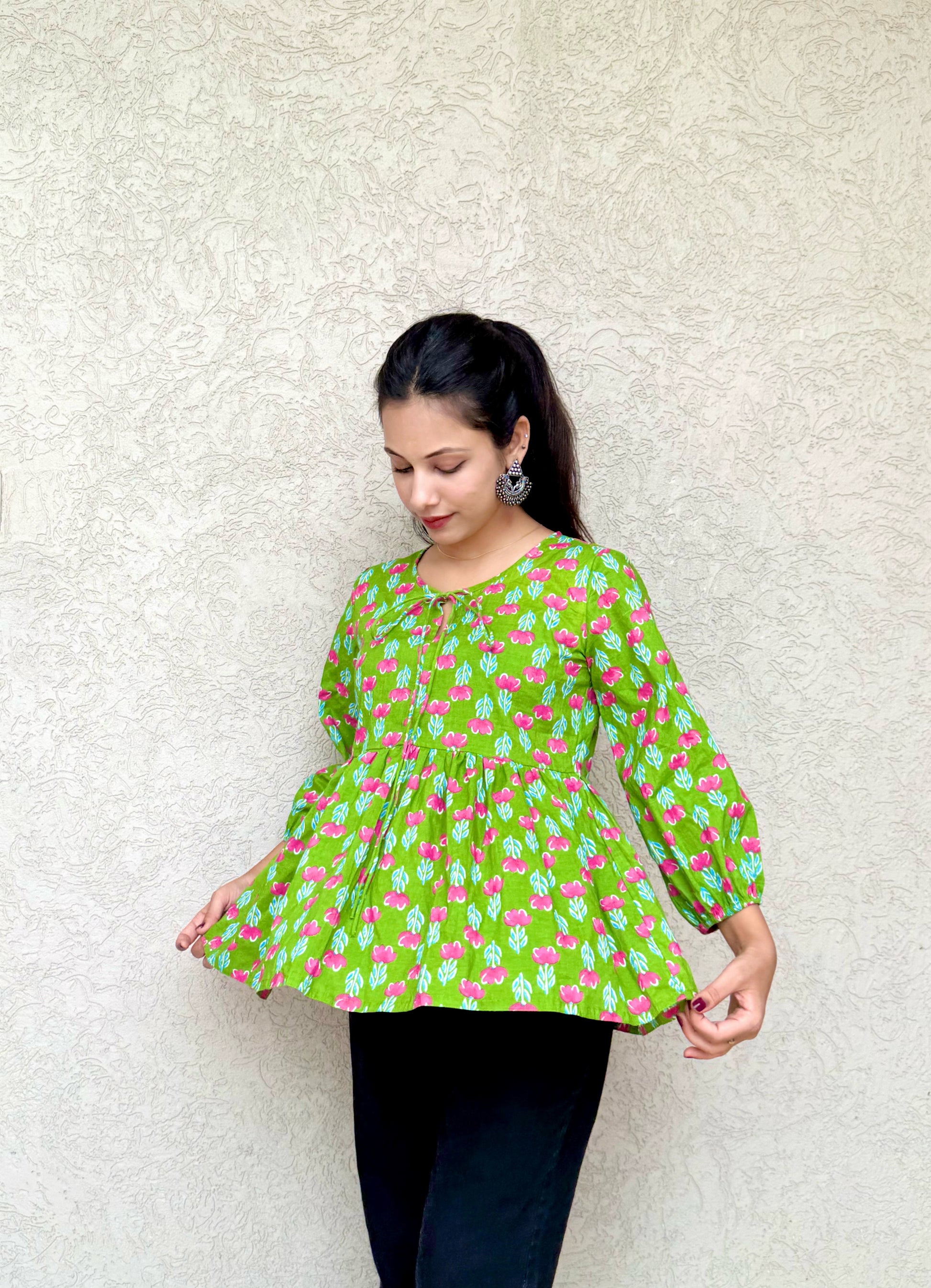 Women's Peplum Top with Balloon Sleeves