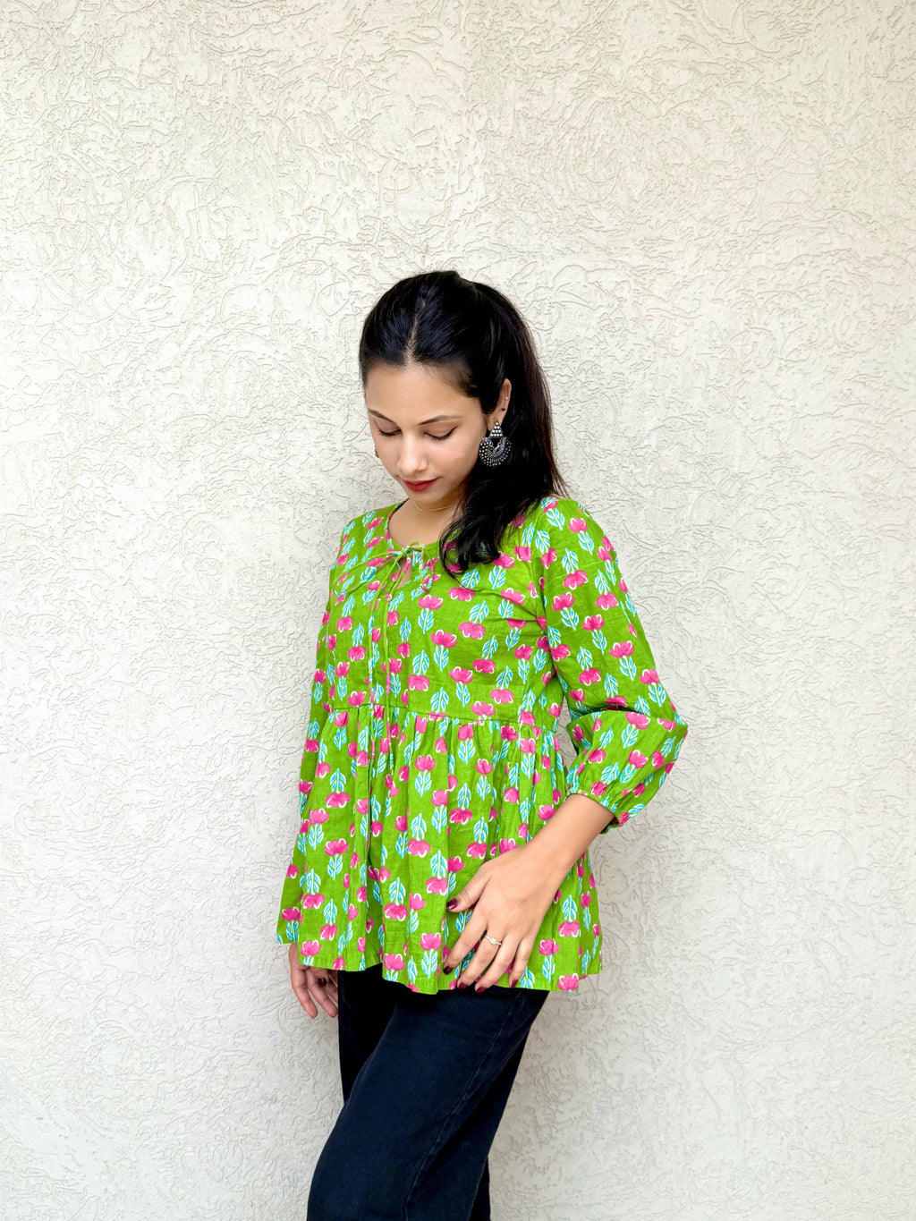 Women's Peplum Top with Balloon Sleeves