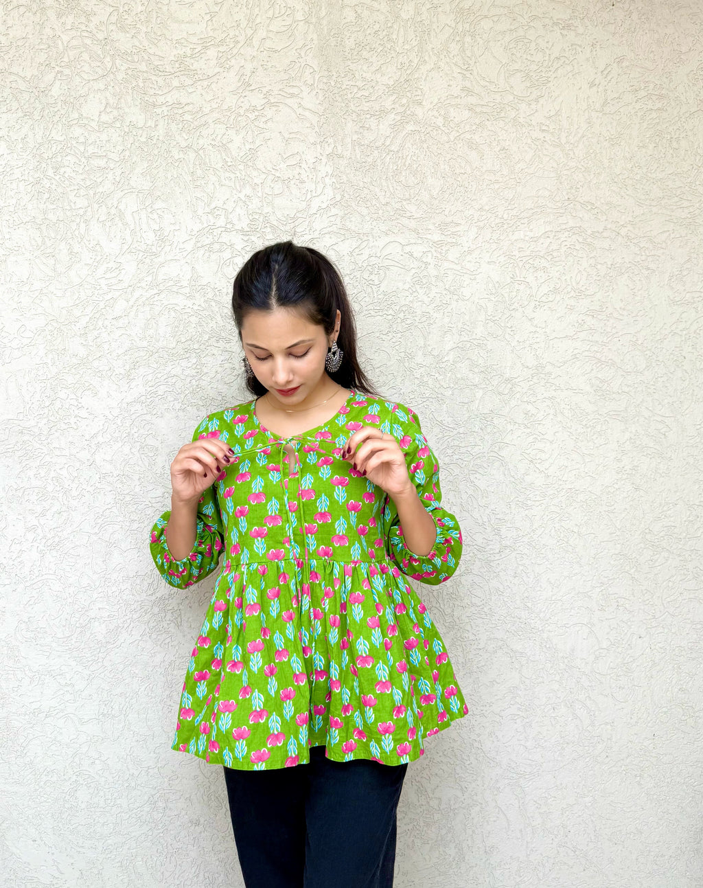 Women's Peplum Top with Balloon Sleeves