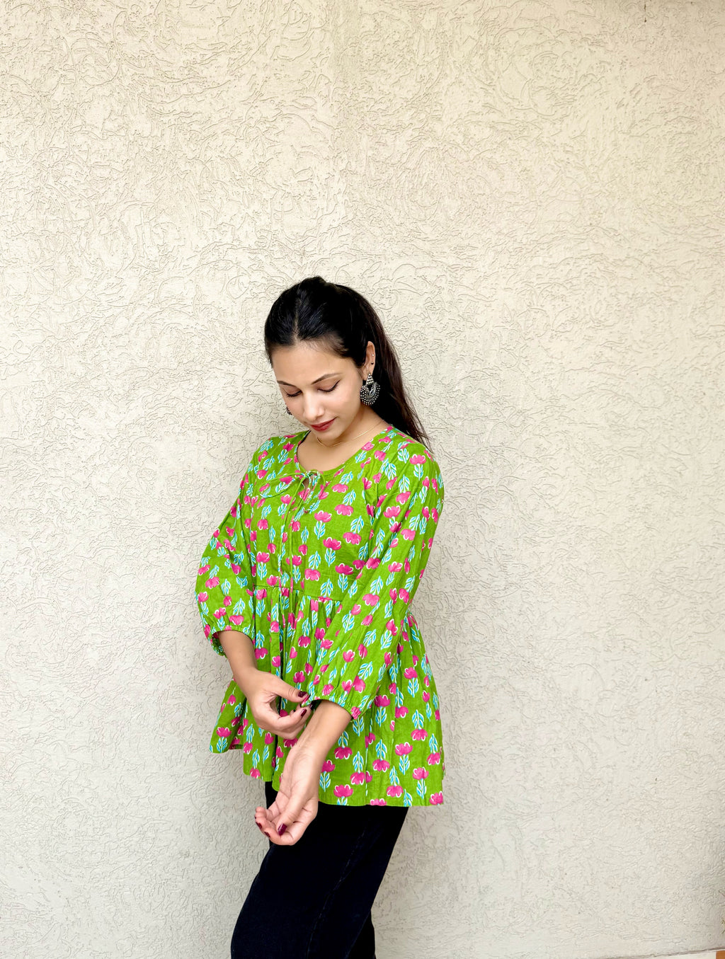 Women's Peplum Top with Balloon Sleeves