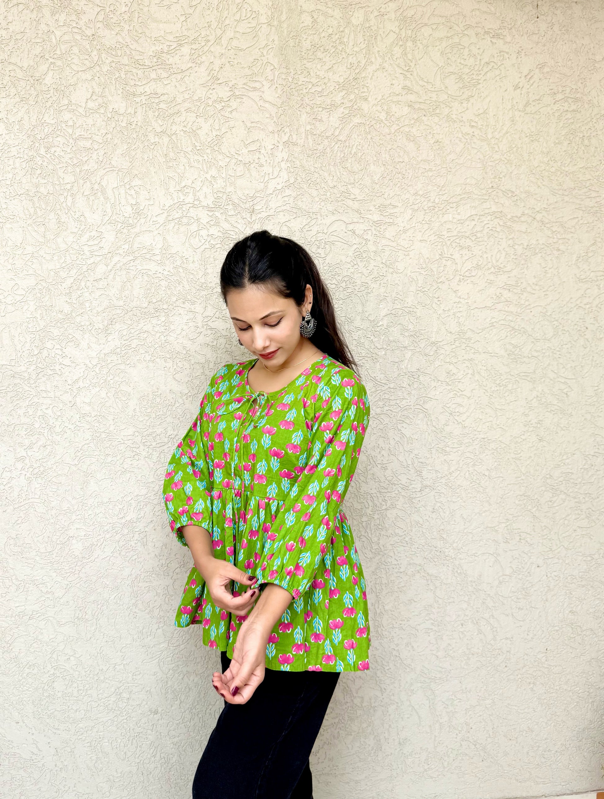 Women's Peplum Top with Balloon Sleeves