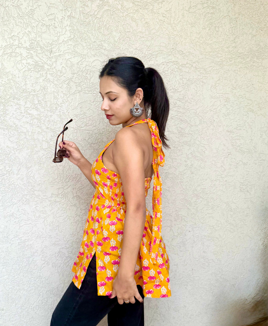 Floral Halterneck Backless Top