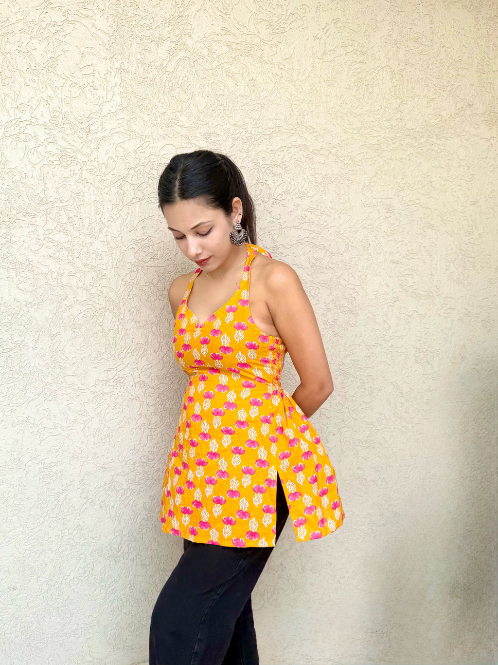 Floral Halterneck Backless Top