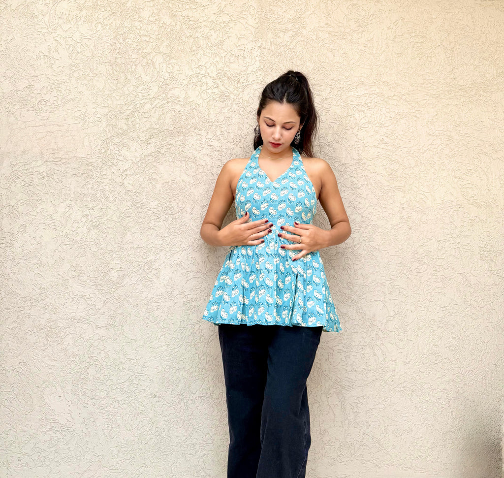 Women's Halter Neck Peplum Top