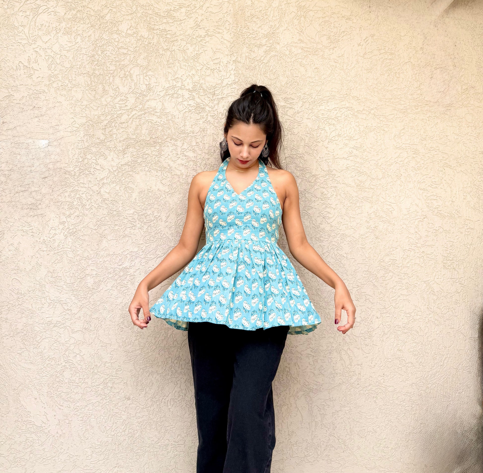 Women's Halter Neck Peplum Top