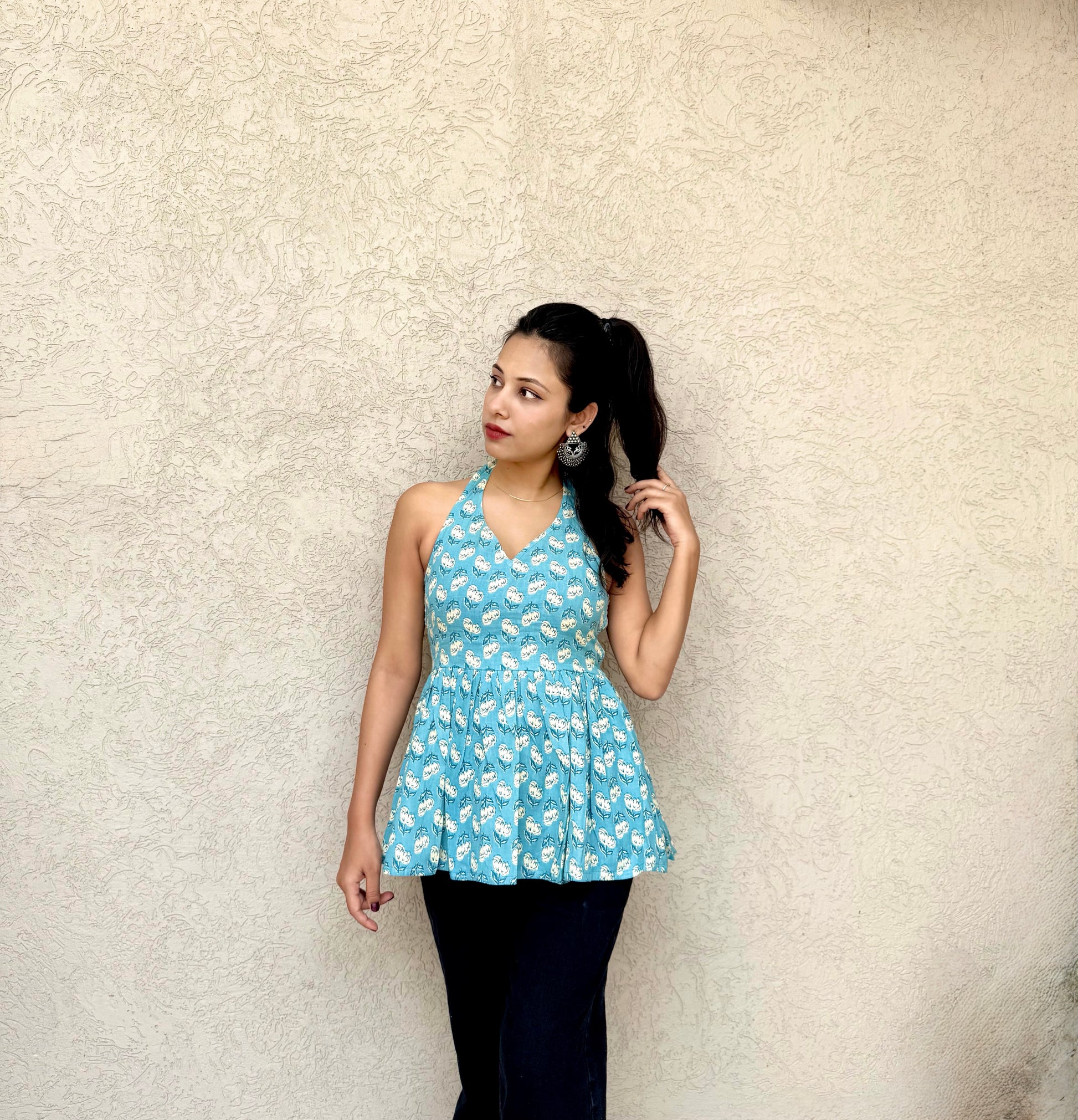 Women's Halter Neck Peplum Top