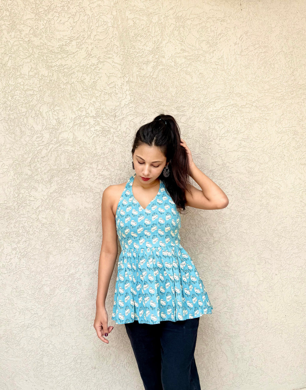 Women's Halter Neck Peplum Top