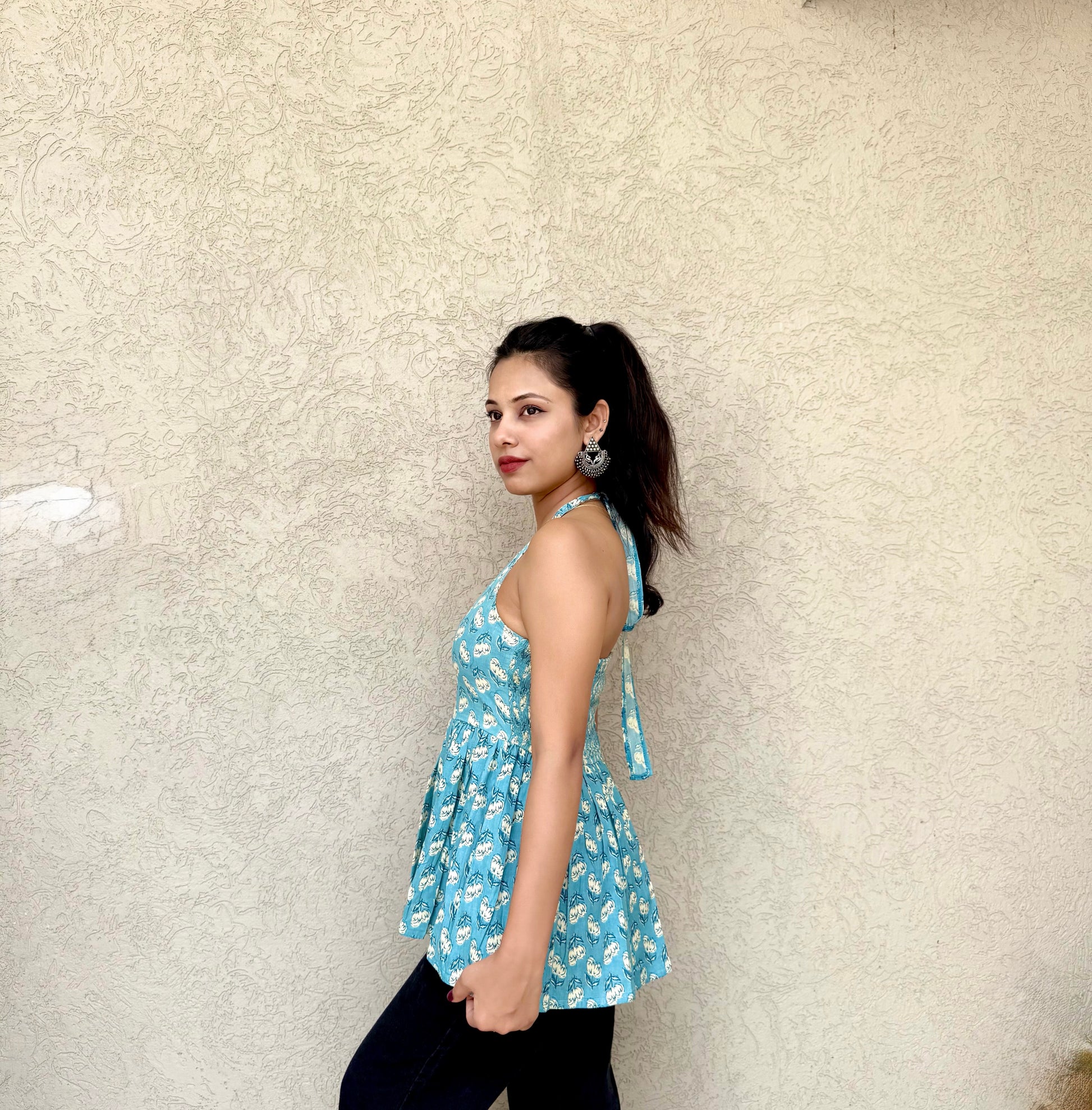 Women's Halter Neck Peplum Top