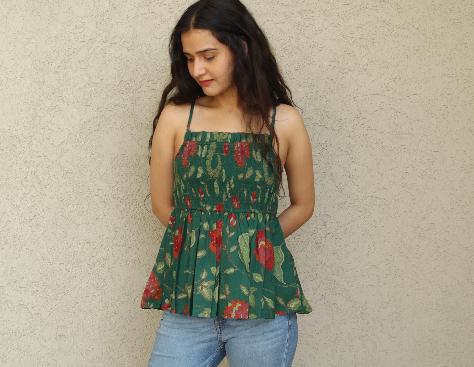 Strappy Smocked Peplum Top