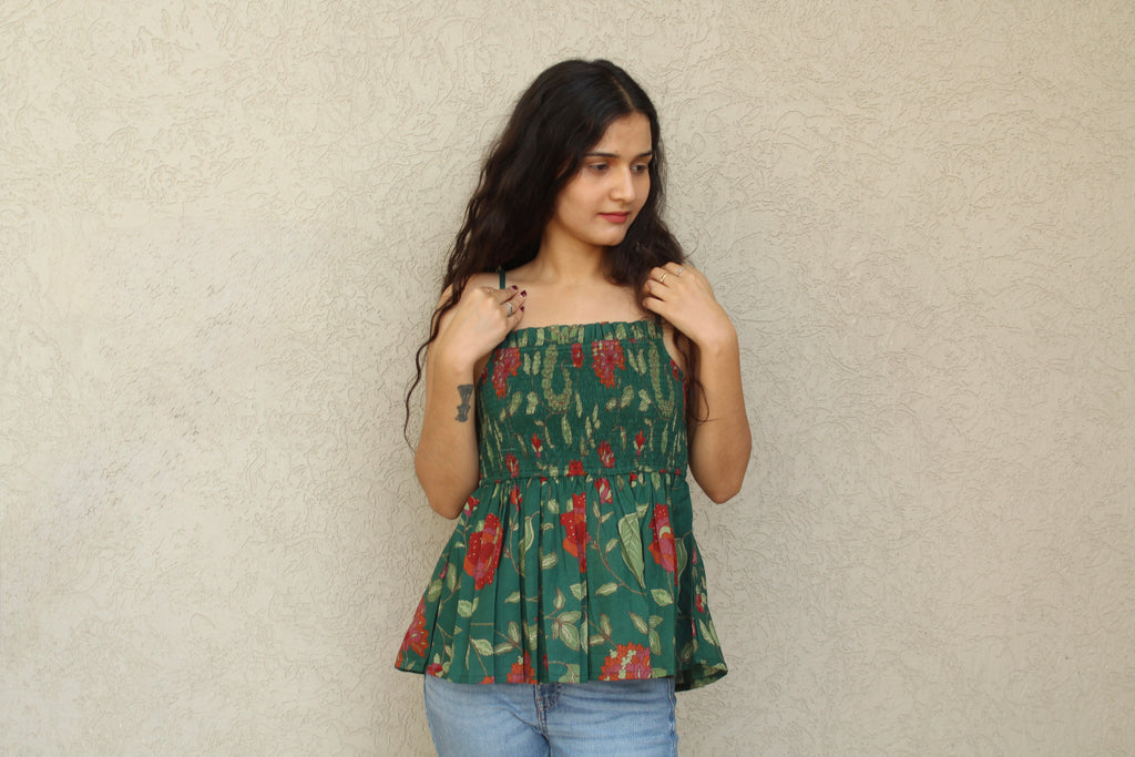 Strappy Smocked Peplum Top