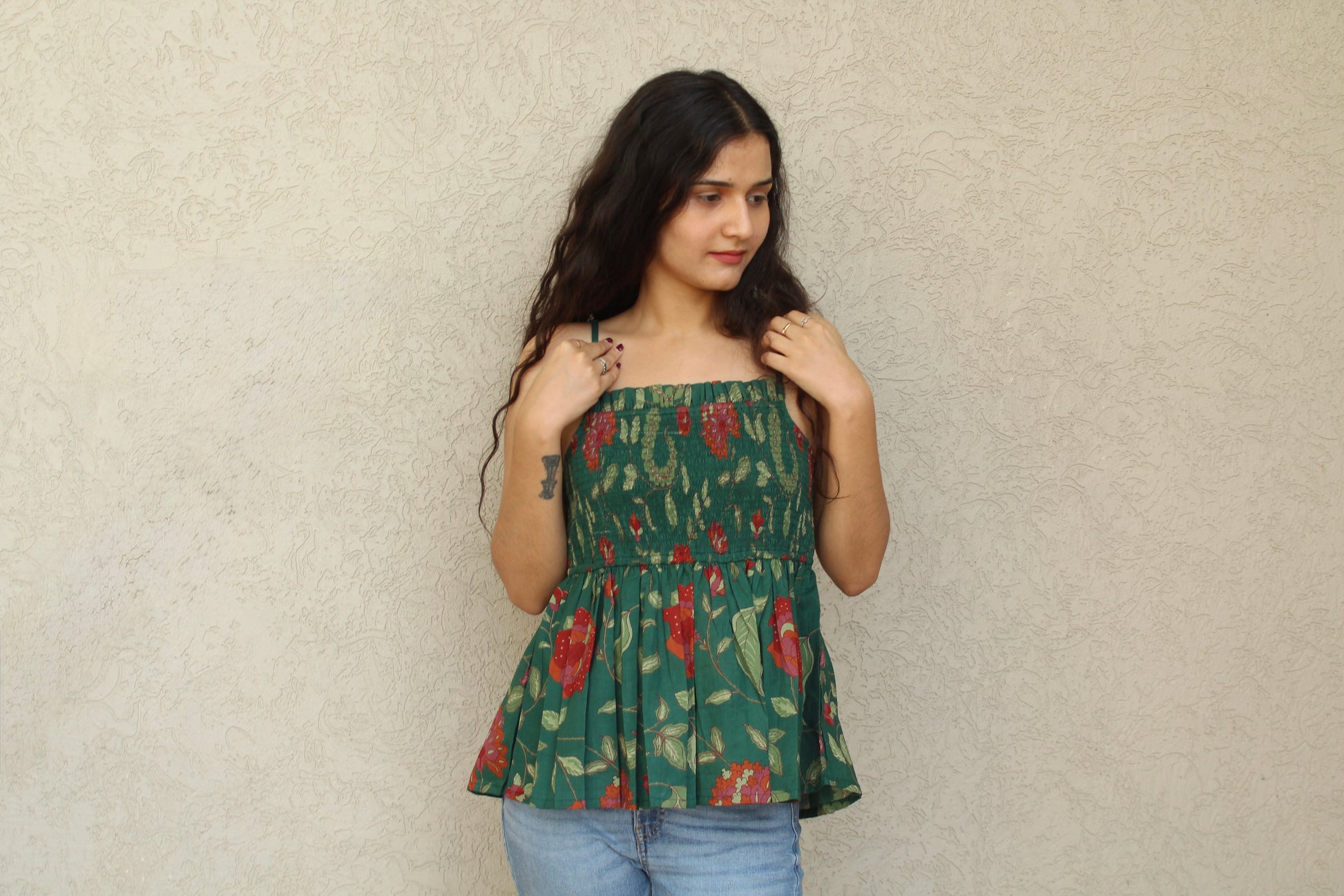 Strappy Smocked Peplum Top