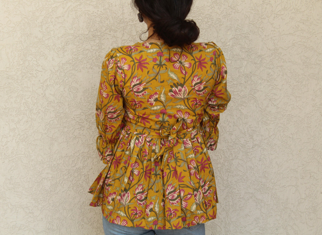 Floral Printed Peplum Top with Balloon Sleeves