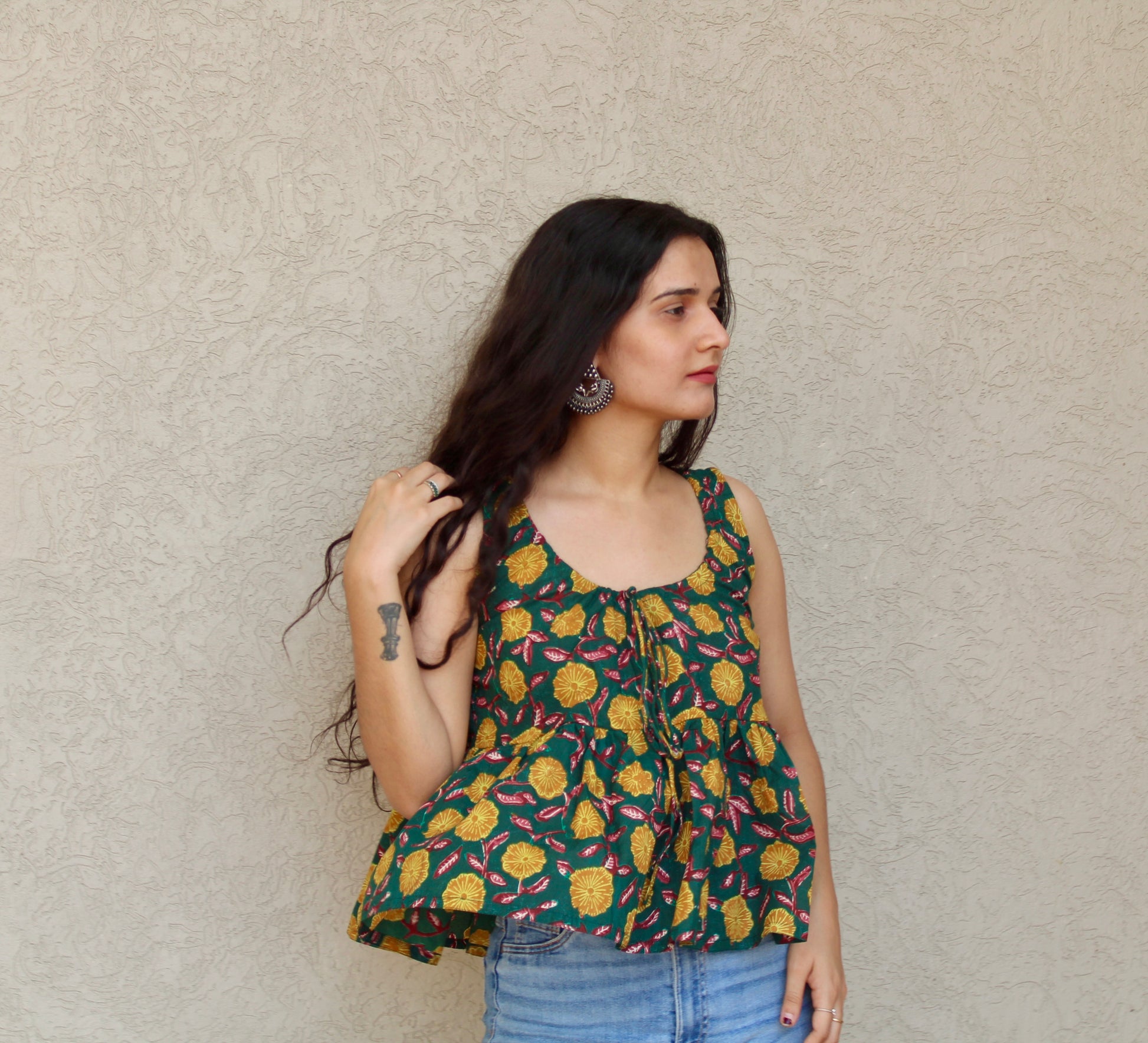 Sleeveless Peplum Tie-Front Top