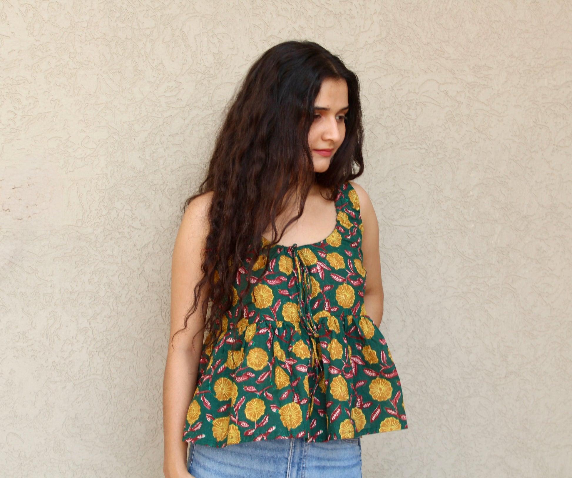 Sleeveless Peplum Tie-Front Top