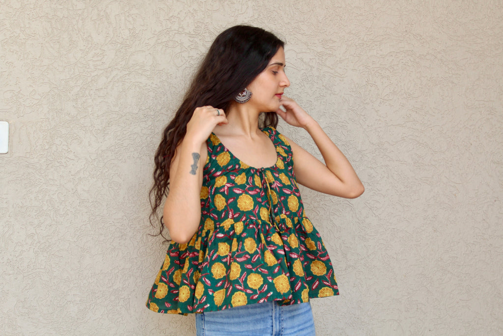 Sleeveless Peplum Tie-Front Top