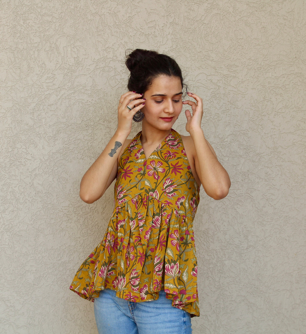 Sleeveless Halter Peplum Top