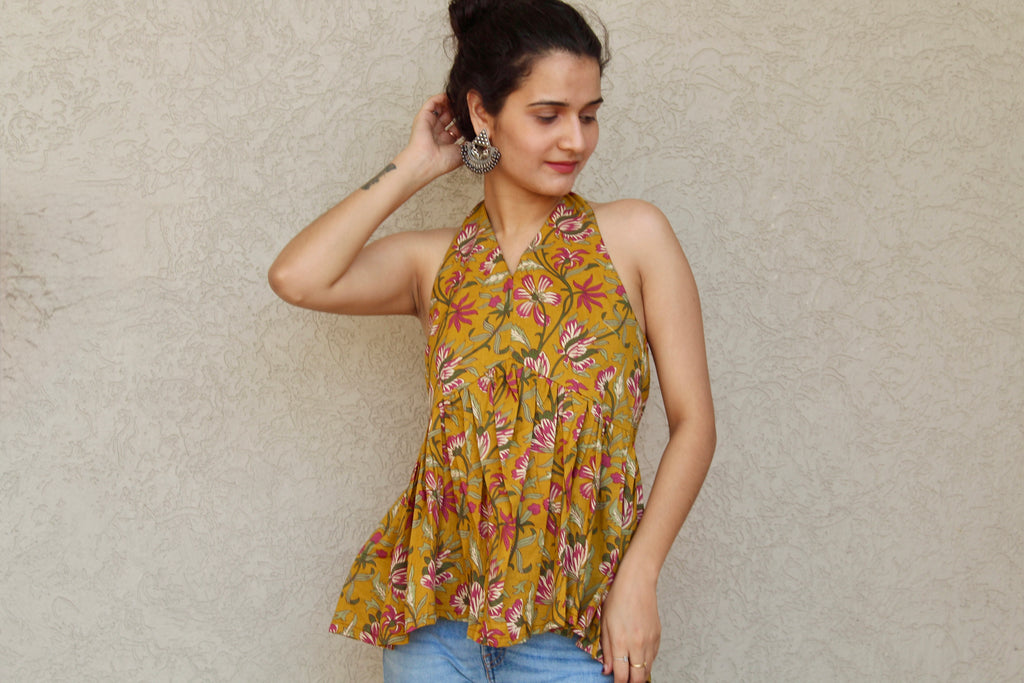 Sleeveless Halter Peplum Top